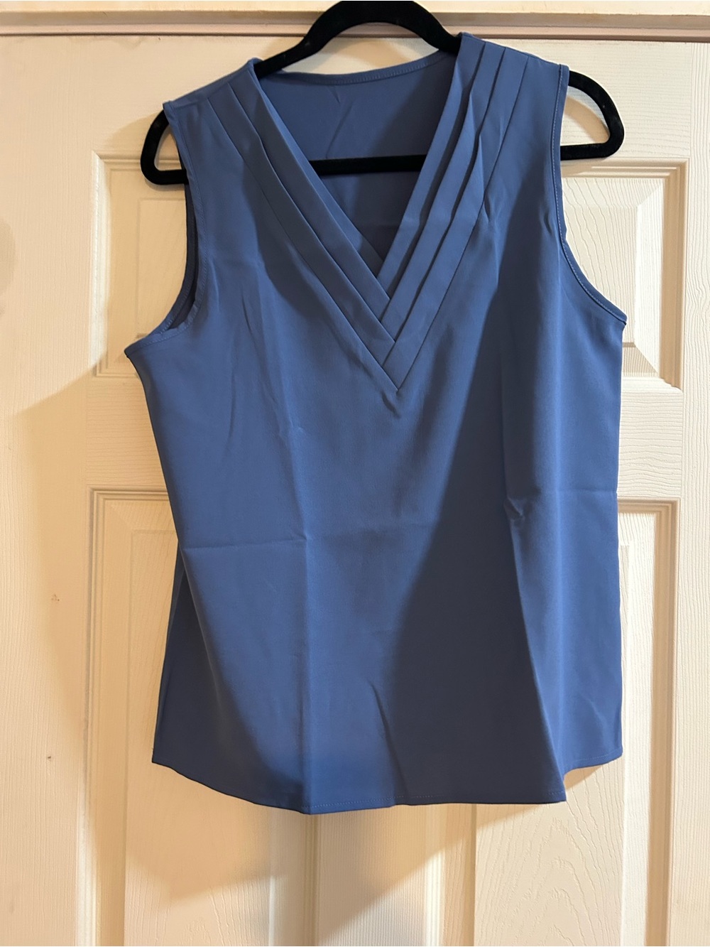 Sleeveless V-Neck Draped Tank Top in Blue - Classic Women's Top